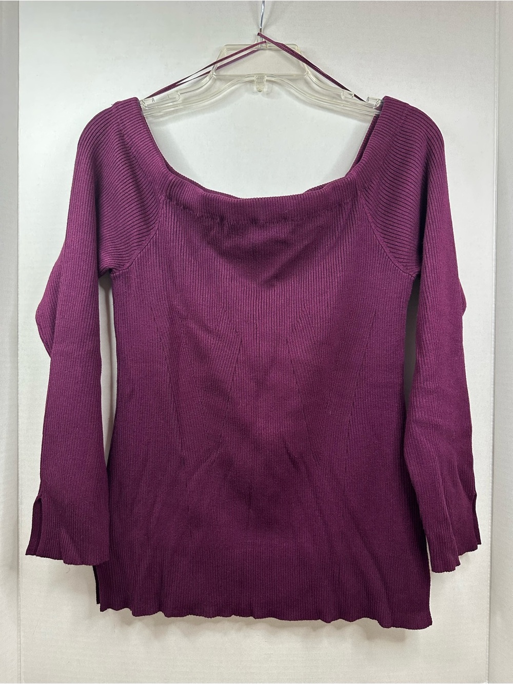 INC International Concepts Ribbed Off-Shoulder Top - Plum, size XL